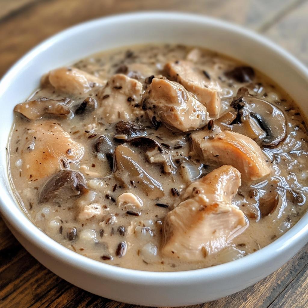 creamy mushroom chicken and wild rice soup - detail 1